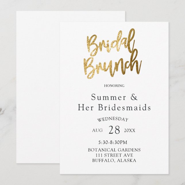 Simple Gold Foil Textures Bridesmaids Luncheon Invitation (Front/Back)
