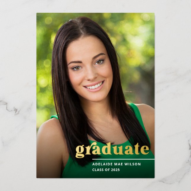 Simple Gold Foil Typography Photo Graduation Party Foil Invitation (Front)