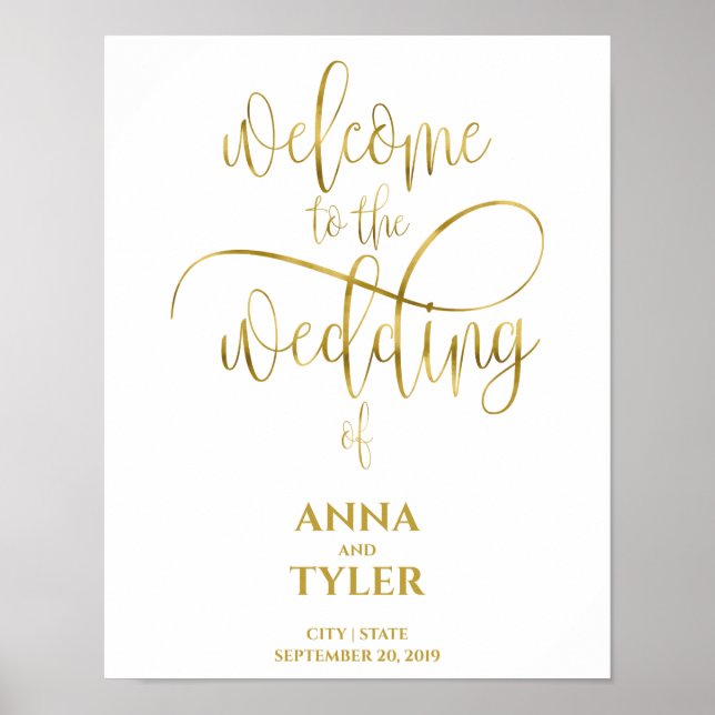 Simple Gold Foil Welcome to the Wedding Calligraph Poster (Front)