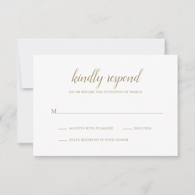 Simple Gold Formal Elegant Wedding RSVP Card (Front)