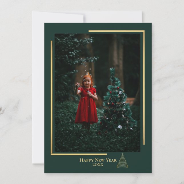 Simple Gold Frame Christmas Photo Holiday Card (Front)