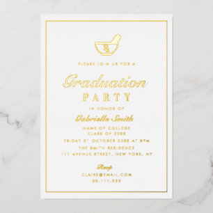 simple gold frame pharmacy graduation ceremony foil invitation