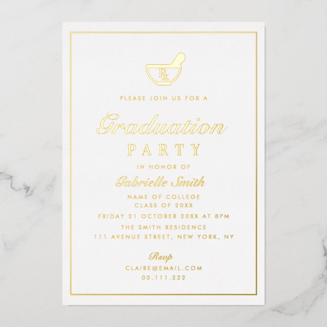 simple gold frame pharmacy graduation ceremony foil invitation (Front)