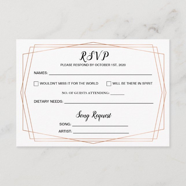 Simple Gold Geometric Wedding RSVP Postcard (Front)