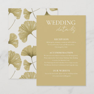 Simple Gold Ginkgo Leaf Wedding Details Enclosure Card