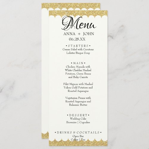 Simple Gold Glitter Add Name Date Wedding Dinner   Menu