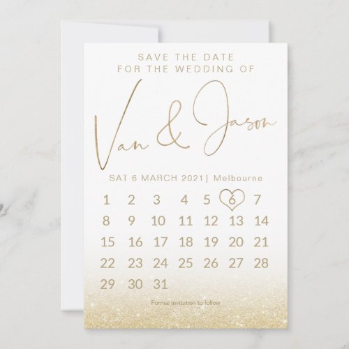 Simple gold glitter calendar save the date