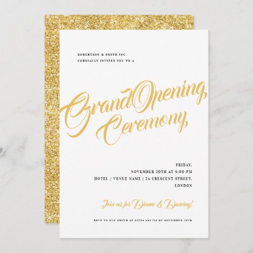 Simple Gold Glitter Corporate Grand Opening  Invit Invitation