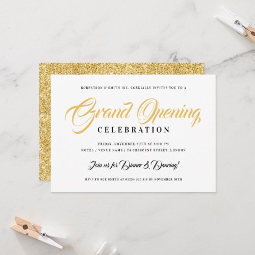 Simple Gold Glitter Corporate Grand Opening  Invitation