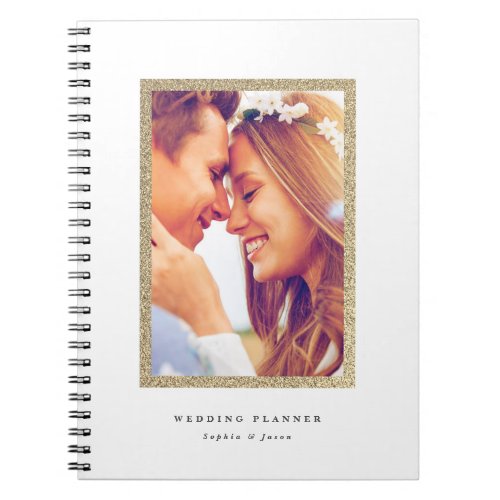 Simple Gold Glitter Frame Photo Wedding Notebook