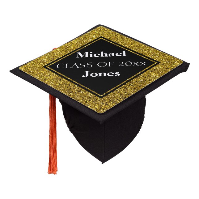 Simple Gold Glitter Graduation Cap Topper (Angled)