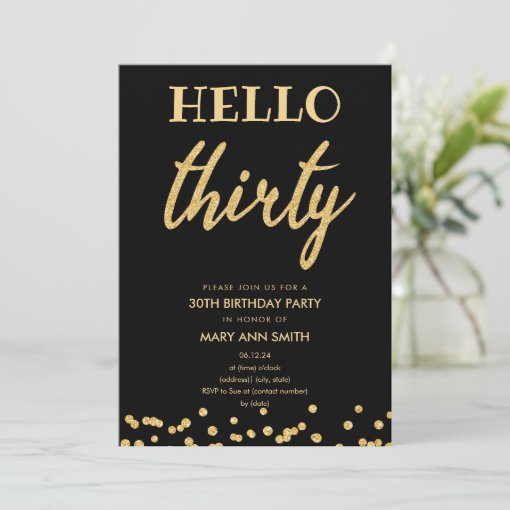 Simple Gold Glitter quot Hello Thirty quot Birthday Party Invitation Zazzle Simple Gold Glitter quot Hello Thirty quot Birthday Party Invitation Zazzle