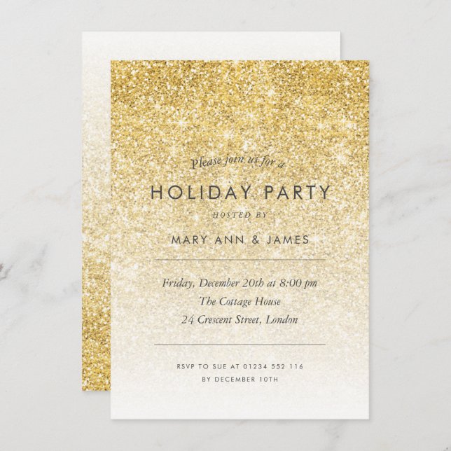 Simple Gold Glitter Holiday Party  Invitation (Front/Back)