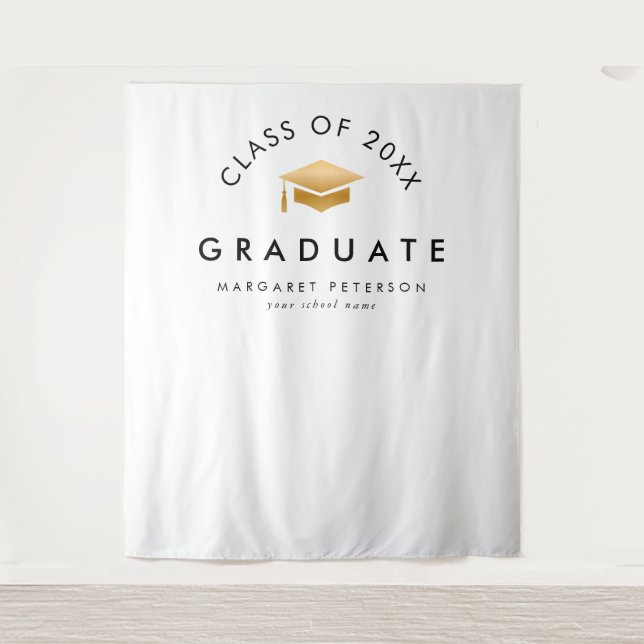Simple Gold Grad Cap Graduation Photo Backdrop (Front)