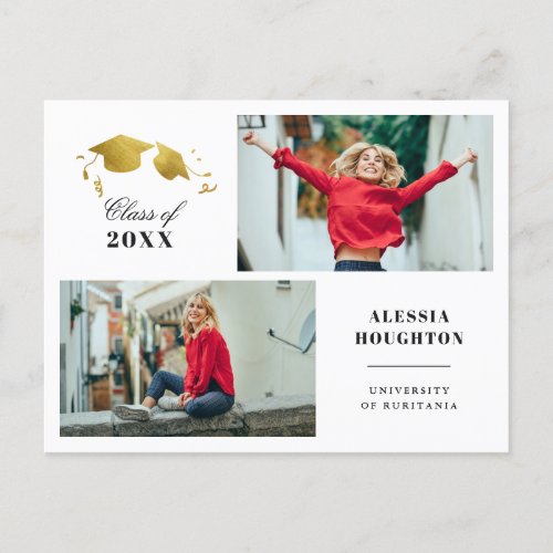 Simple Gold Graduation Caps Photo Graduation Party Invitation Postcard