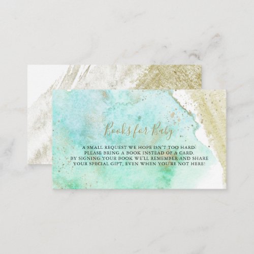 Simple Gold  Green Baby Shower Book Request Enclosure Card