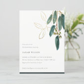Simple Gold Green Eucalyptus Foliage Bridal Shower Invitation (Standing Front)