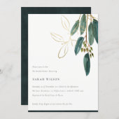 Simple Gold Green Eucalyptus Foliage Bridal Shower Invitation (Front/Back)