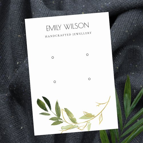 SIMPLE GOLD GREEN FOLIAGE TWO EARRING DISPLAY LOGO BUSINESS CARD