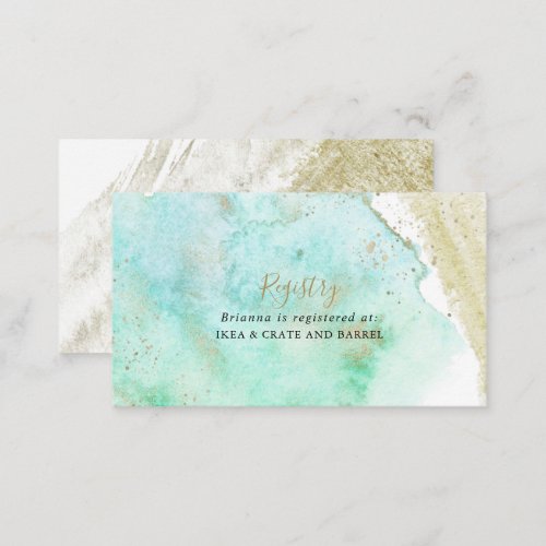 Simple Gold Green Minimalist Wedding Gift Registry Enclosure Card