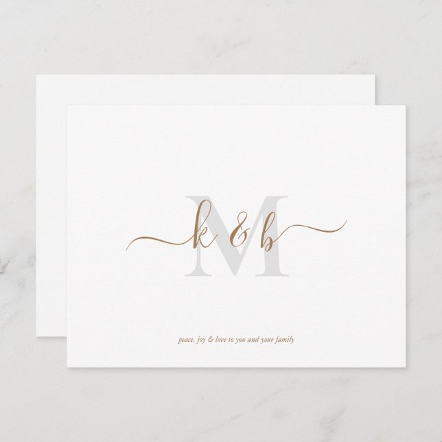 Simple Gold & Grey Monogram Scripture Christmas  Note Card (Front/Back)