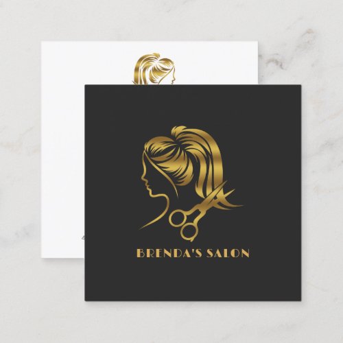 Simple Gold Hair Salon Logo Dark Gray Background Square Business Card