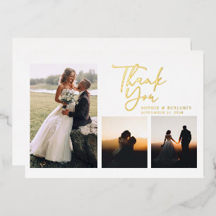 Simple Gold Hand-Lettered Wedding Thank You Gold Foil Invitation