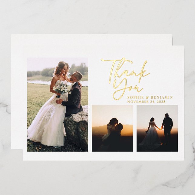 Simple Gold Hand-Lettered Wedding Thank You Gold Foil Invitation (Front/Back)