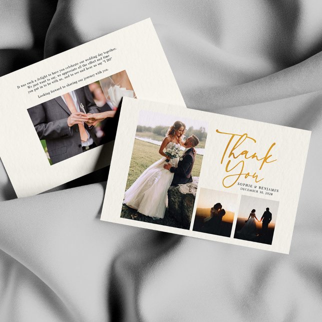 Simple Gold Hand-Lettered Wedding Thank You Note Card (Creator Uploaded)