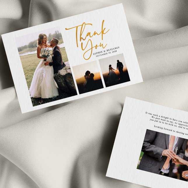 Simple Gold Hand-Lettered Wedding Thank You Note Card (Creator Uploaded)