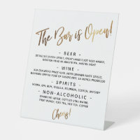 Simple Gold Handwriting Open Bar Menu Sign