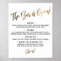 Simple Gold Handwriting Open Bar Menu Sign