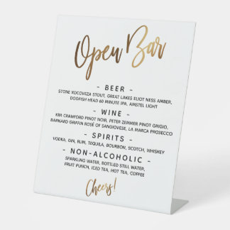 Simple Gold Handwriting Typography Open Bar Menu Pedestal Sign
