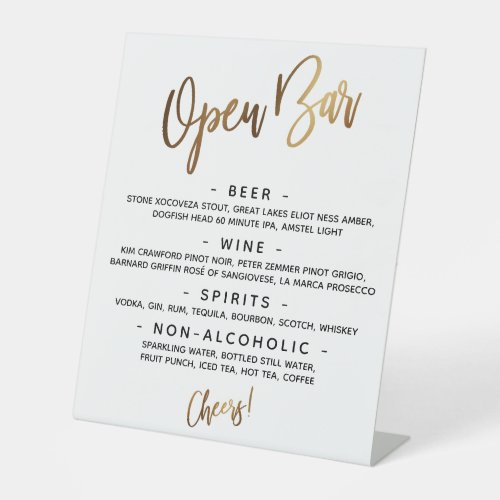 Simple Gold Handwriting Typography Open Bar Menu Pedestal Sign