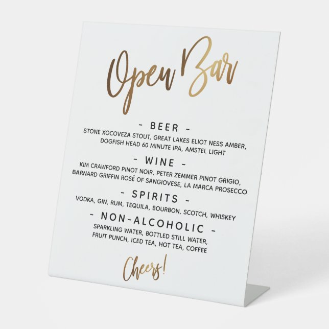 Simple Gold Handwriting Typography Open Bar Menu Pedestal Sign (Front)
