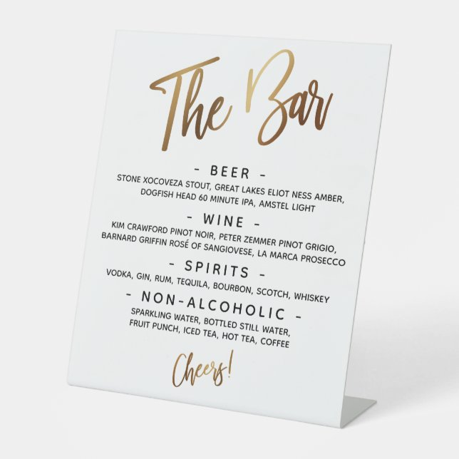 Simple Gold Handwriting Typography "The Bar" Menu Pedestal Sign (Front)