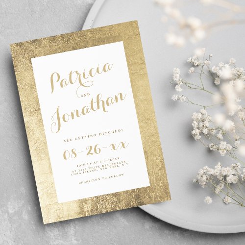 Simple gold handwritten calligraphy frame wedding invitation