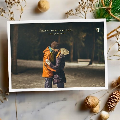 Simple GOLD HAPPY NEW YEARS Photo Frame Custom  Foil Holiday Card