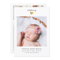 Simple Gold Heart Baby Photo Birth Announcement