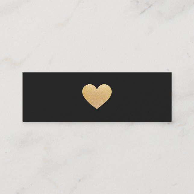 Simple Gold Heart Black Networking Mini Business Card (Front)