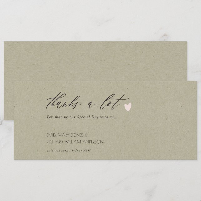 SIMPLE GOLD HEART KRAFT WEDDING THANK YOU INVITATION (Front/Back)