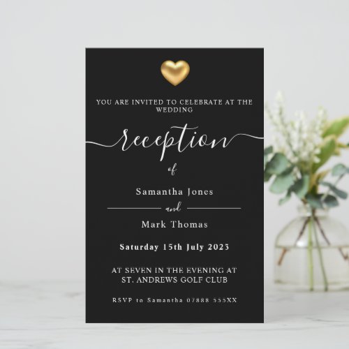 Simple Gold Heart Modern Reception Invitation Stationery