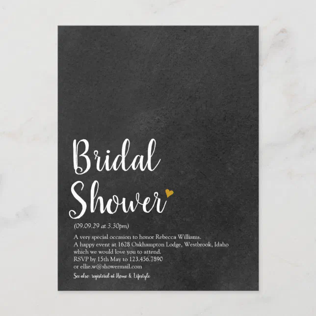 Simple Gold Heart Script Bridal Shower Definition Announcement Postcard Zazzle