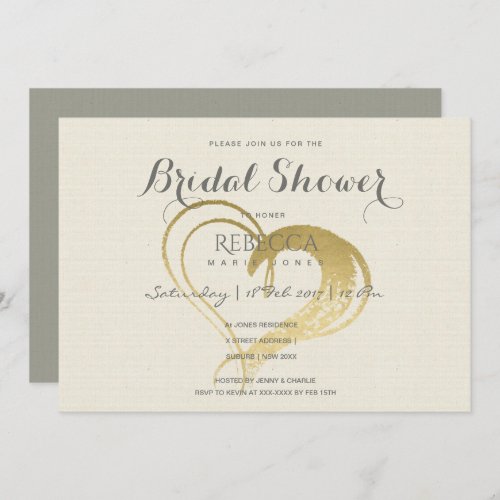 SIMPLE GOLD HEART TYPOGRAPHY Bridal Shower Invitation
