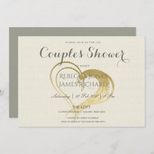 SIMPLE GOLD HEART TYPOGRAPHY COUPLES SHOWER INVITATION