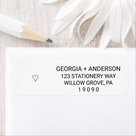 Simple Gold Heart Wedding Return Address Labels