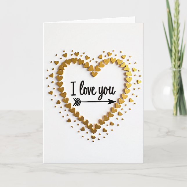 Simple Gold Hearts Love You Card (Front)