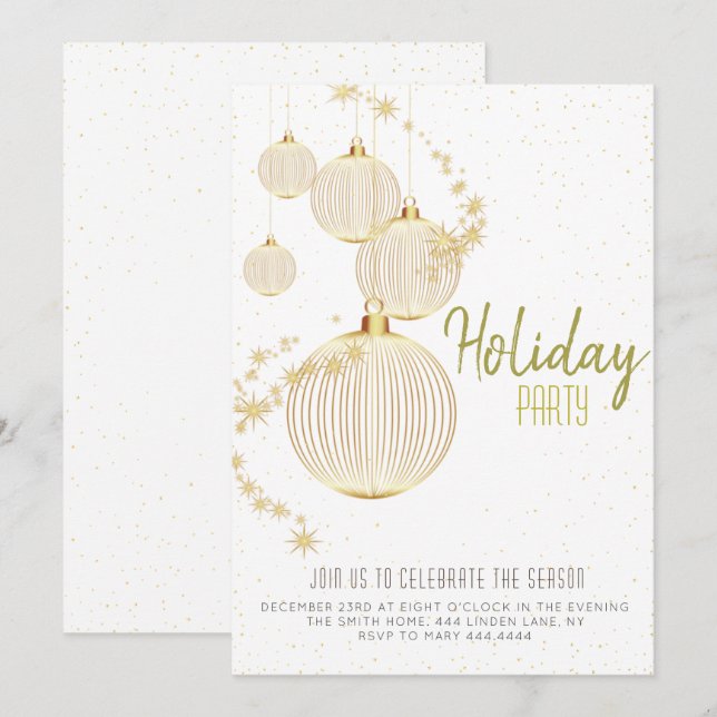 Simple gold holiday christmas party invitation (Front/Back)