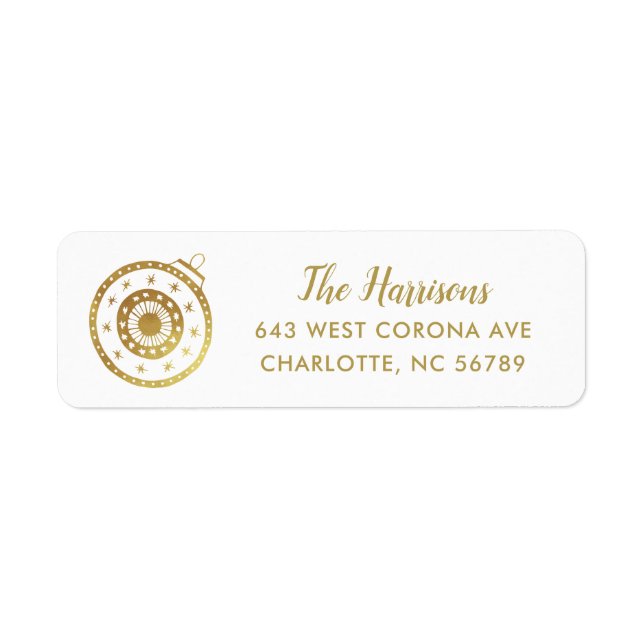 Simple Gold Holiday Modern Ornament White Address Label (Front)