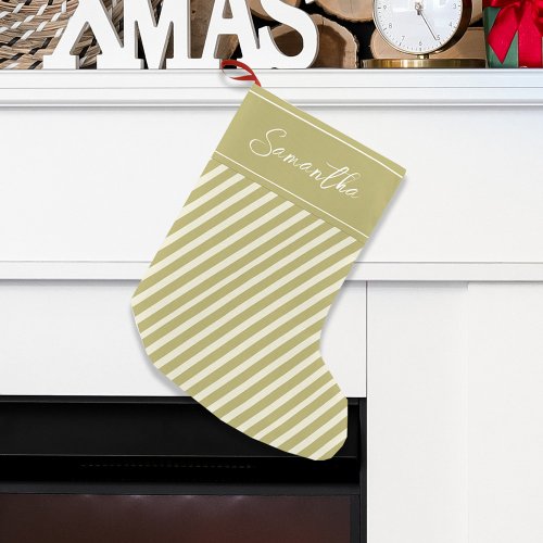 Simple Gold Holiday Stripes Calligraphy Script  Small Christmas Stocking